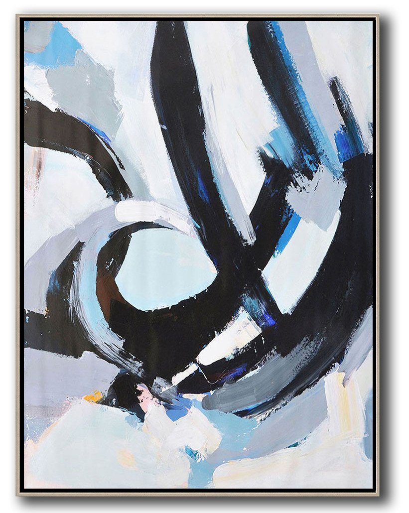 Hand Made Abstract Art,Vertical Palette Knife Contemporary Art,Original Art Acrylic Painting,White,Black,Blue.etc